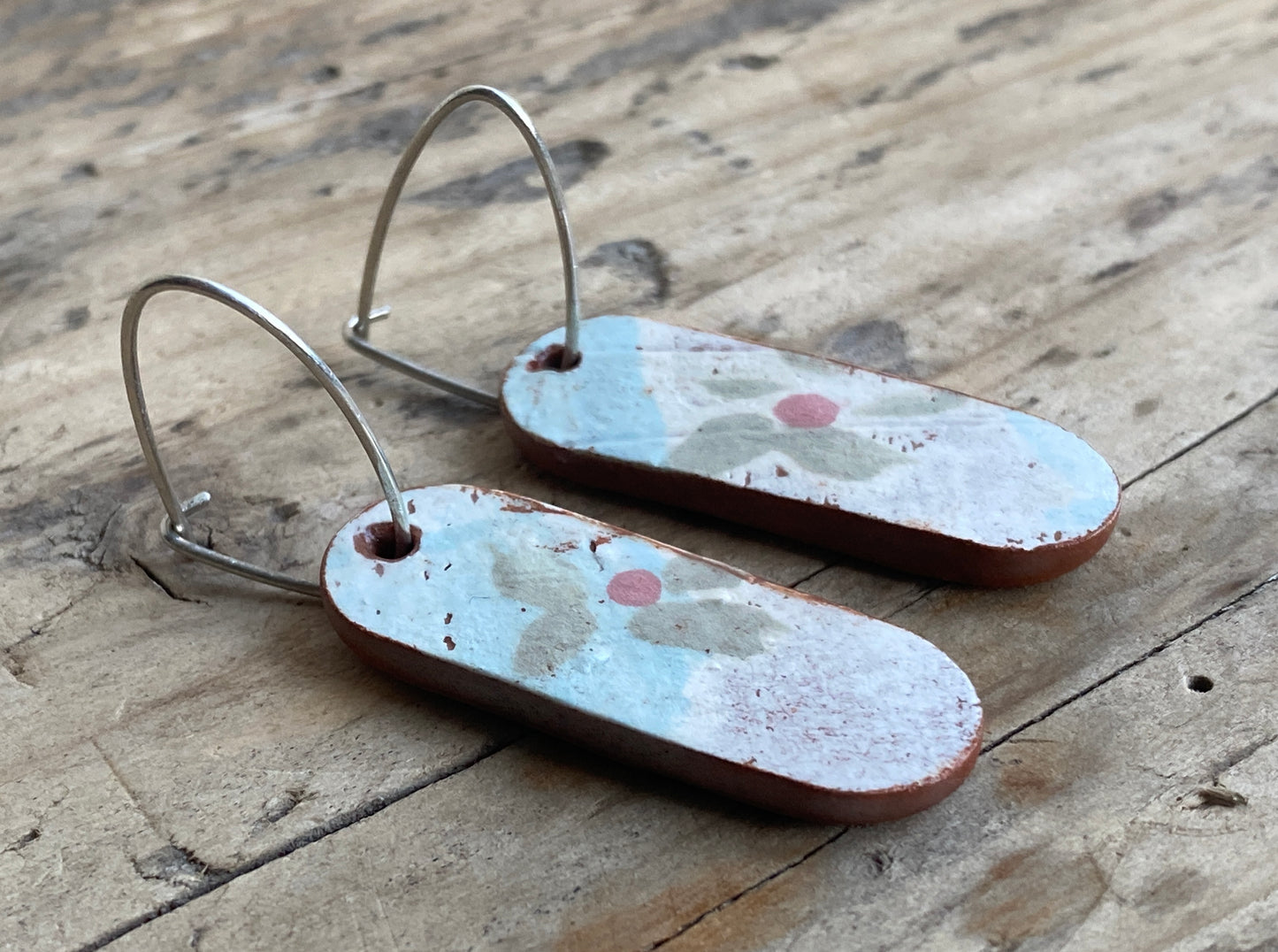 Vintage Botanical Clay Earrings sterling silver contemporary drops