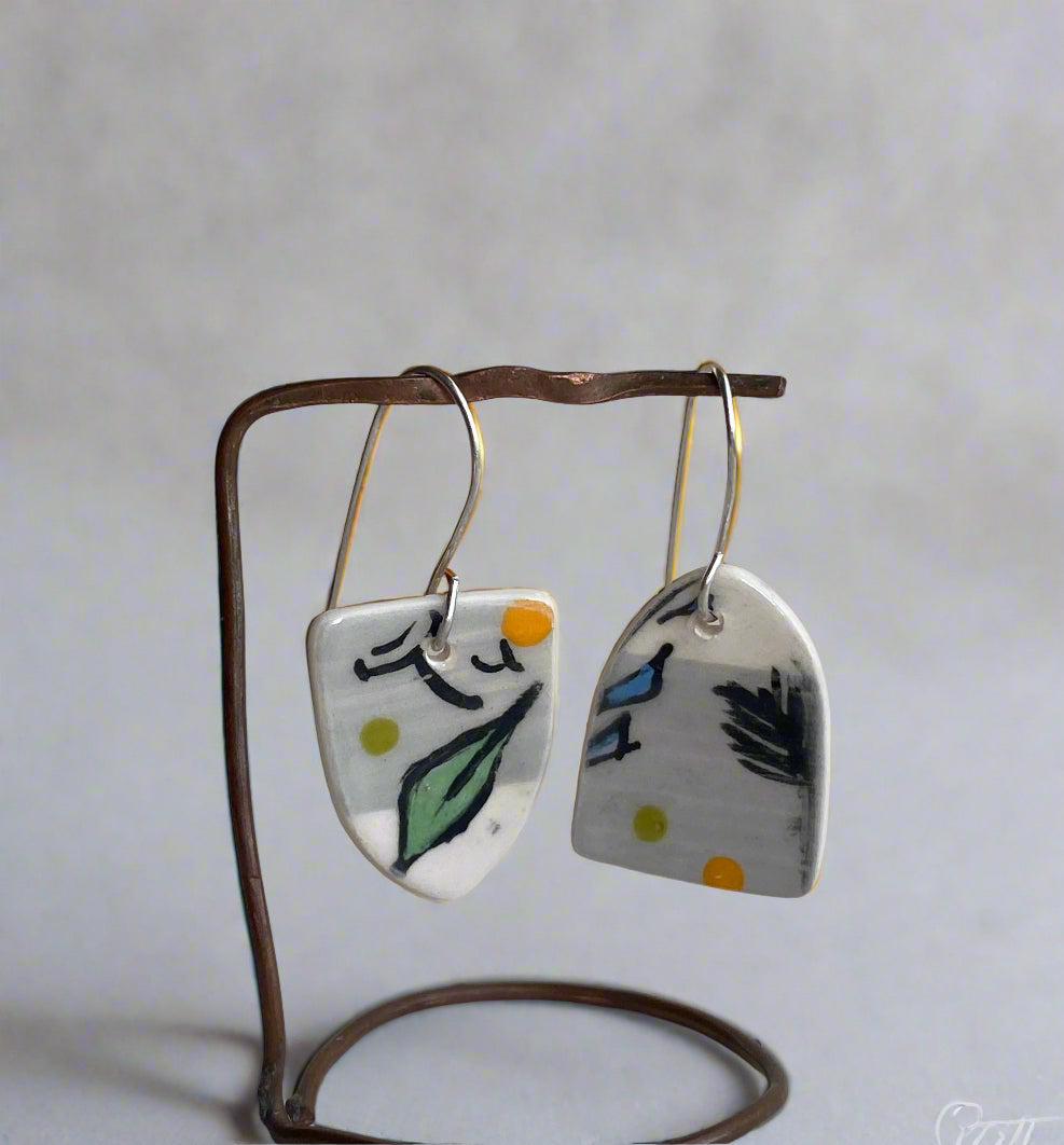 Botanical Ceramic Earrings Handmade Sterling Silver drops