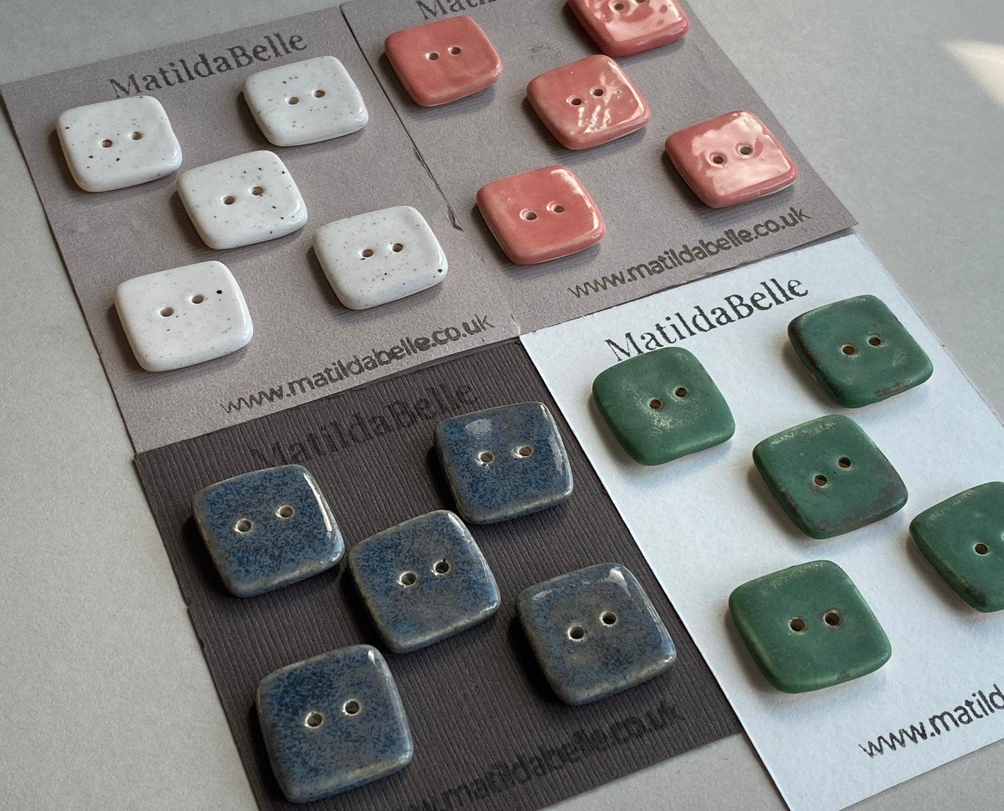 Buttons set of Five Large 20mm Square Handmade Ceramic Buttons choice of colours