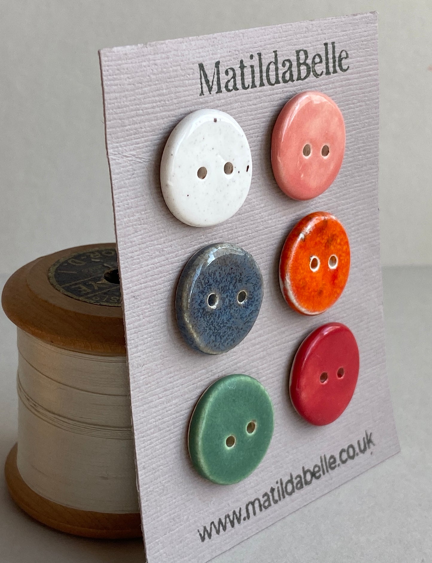 Buttons Set of six Round 20mm mixed colour Handmade Ceramic Buttons