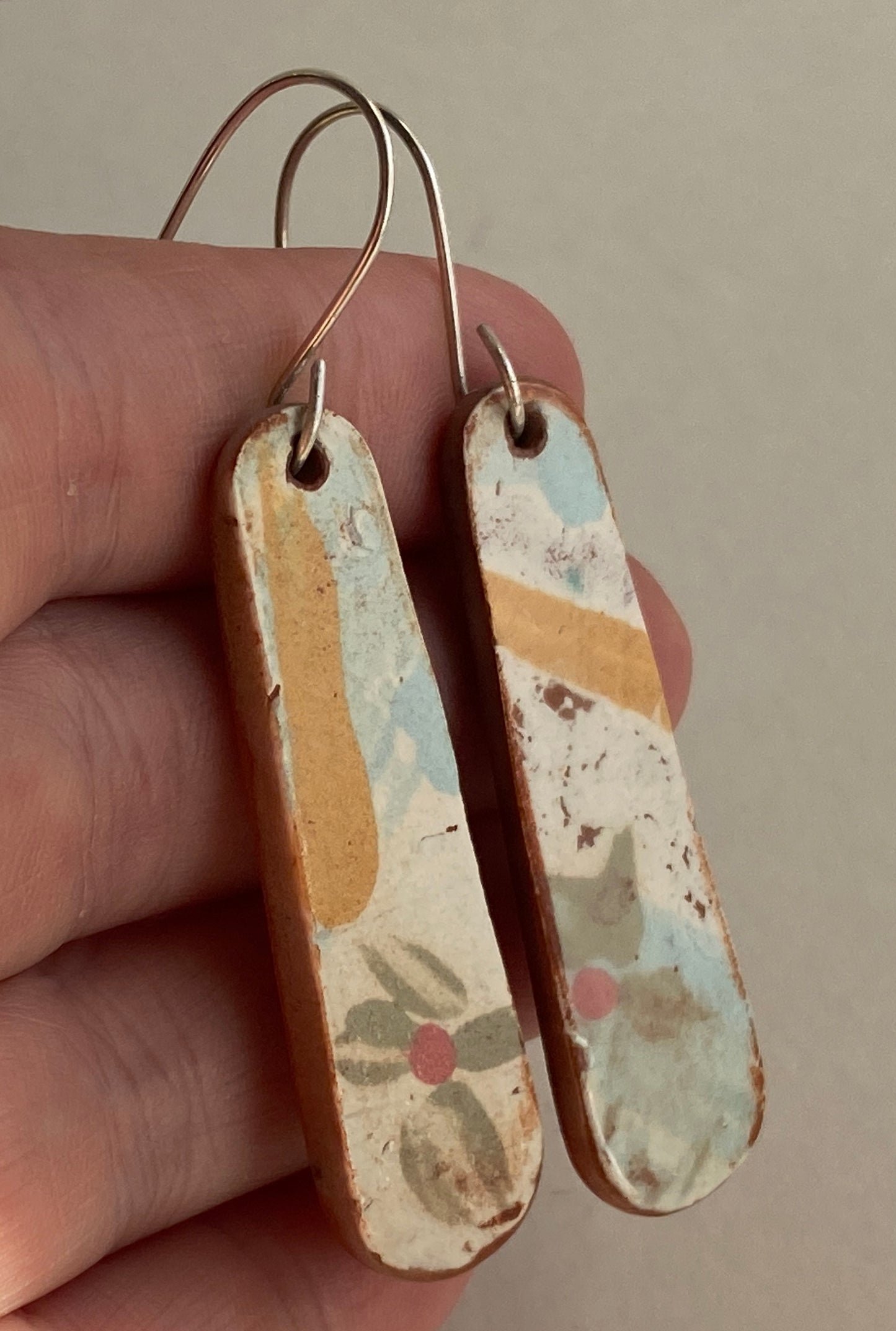 Vintage Botanical Clay Earrings sterling silver contemporary drops