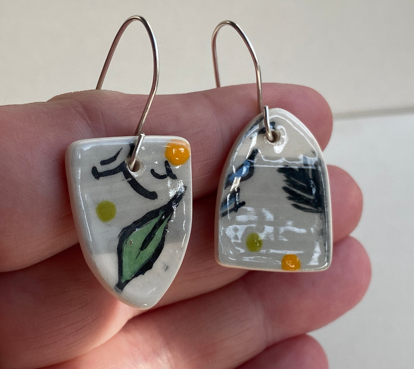 Botanical Ceramic Earrings Handmade Sterling Silver drops