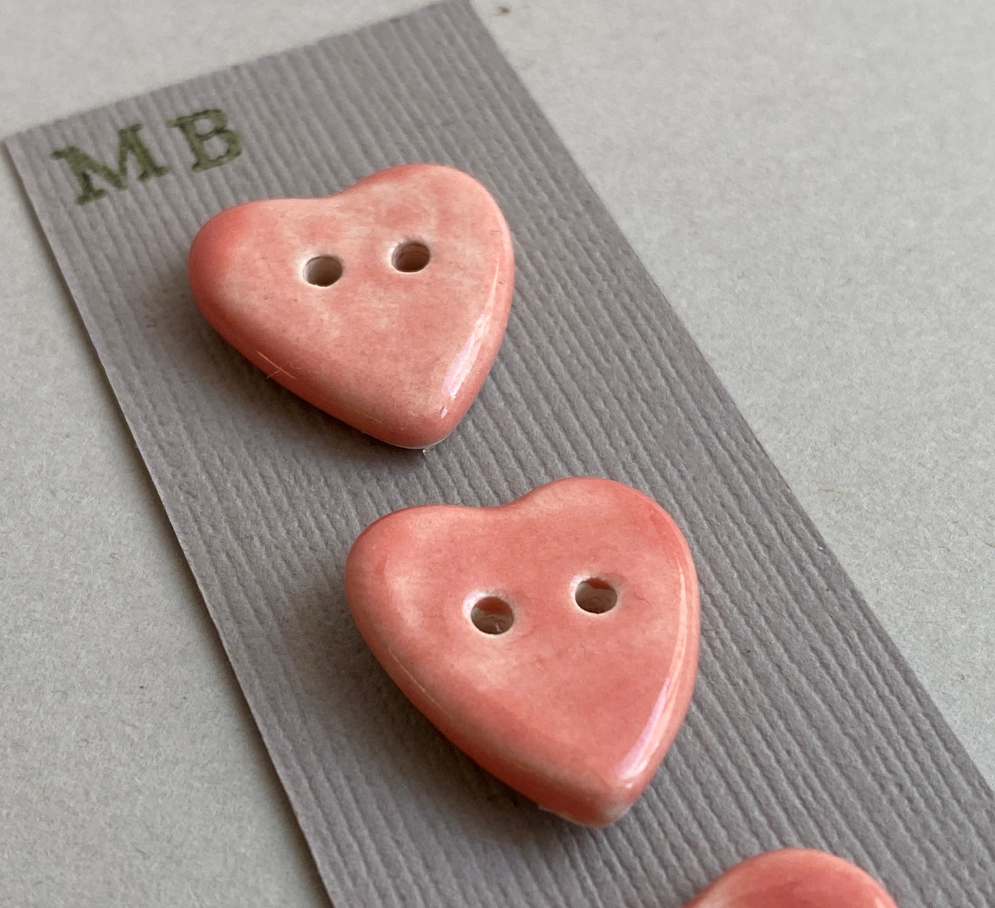 Buttons set of five Hearts 18mm handmade ceramic buttons
