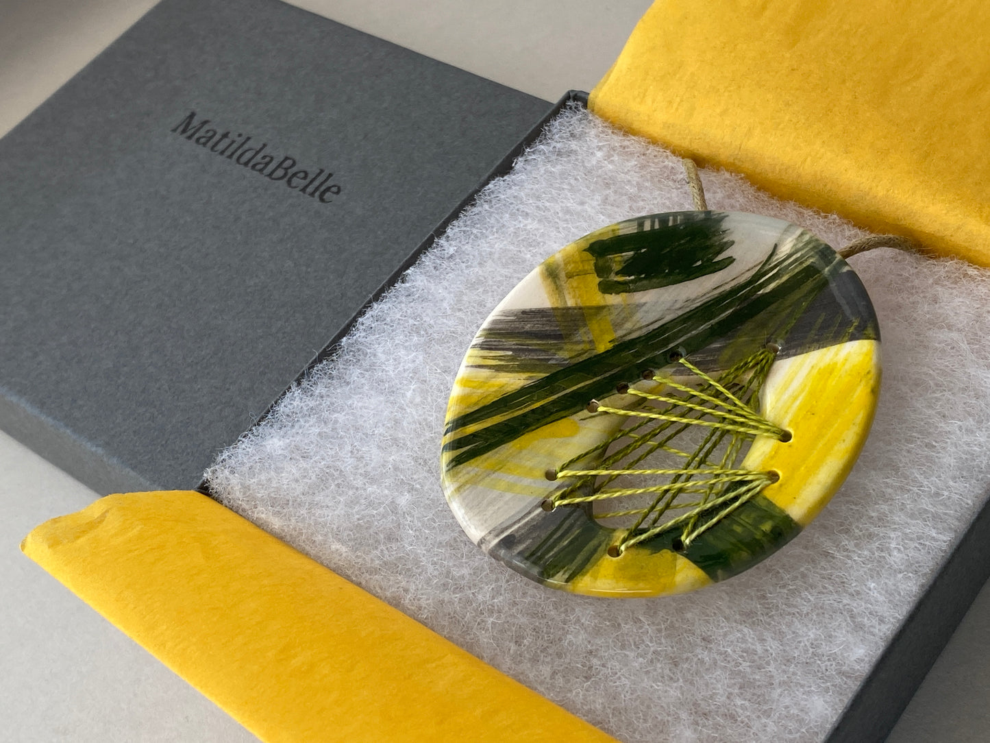 Handmade Ceramic Statement Pendant Necklace large Oval Spring Colours