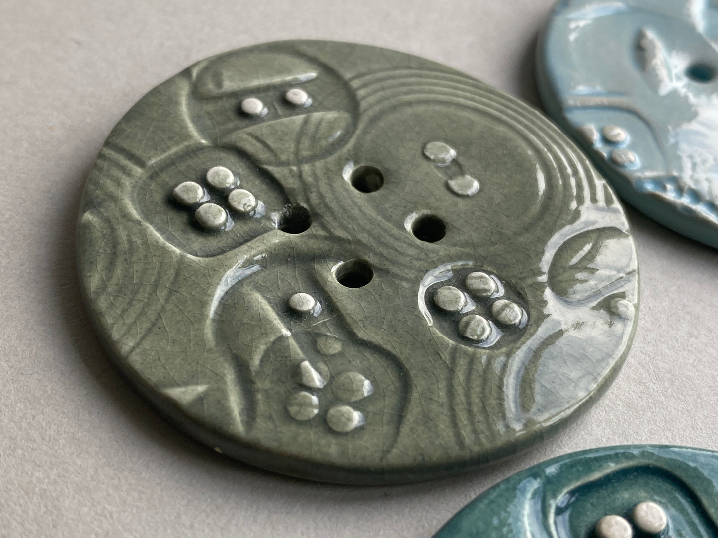 Extra large 47mm Round handmade Ceramic Button choice of 4