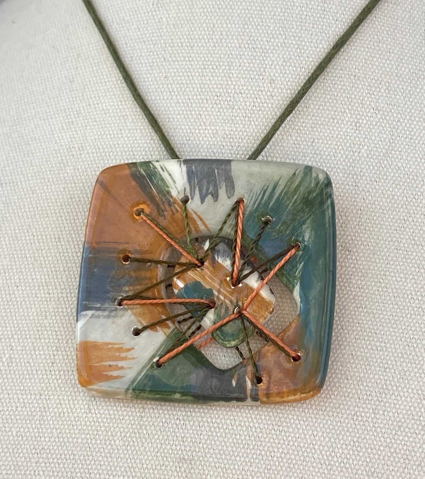 Handmade Statement Pendant Necklace with stitched Fragment