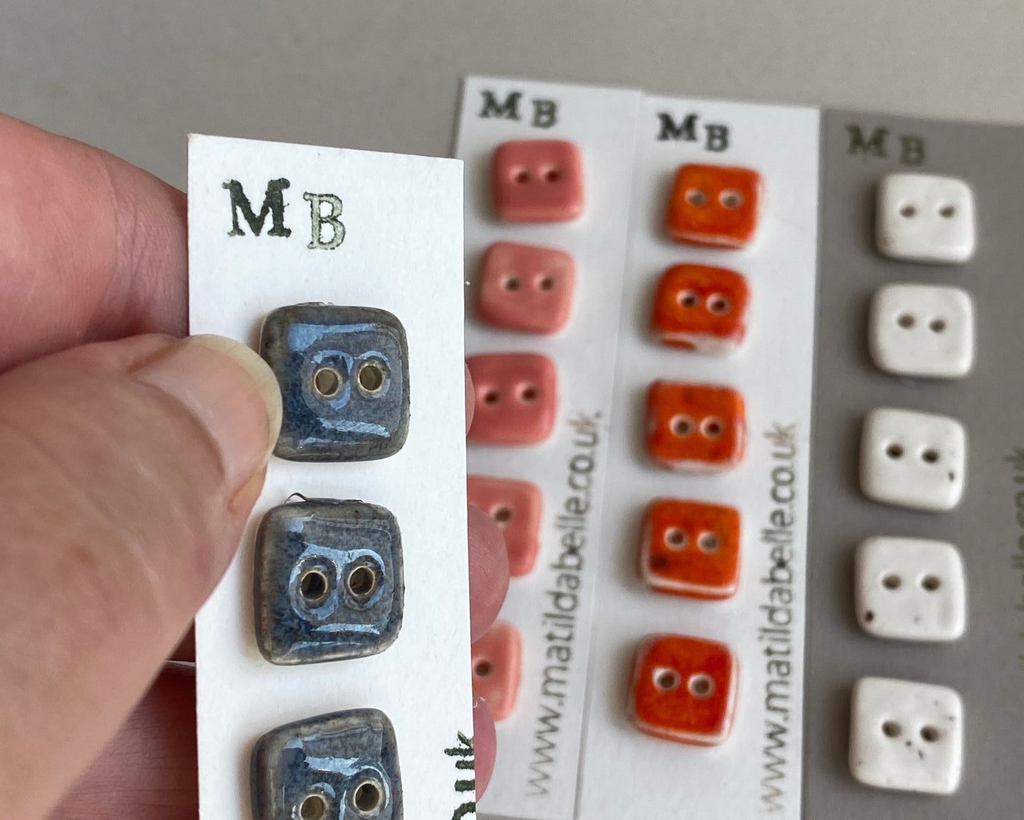 Buttons set Five Tiny Square handmade ceramic Buttons 13mm