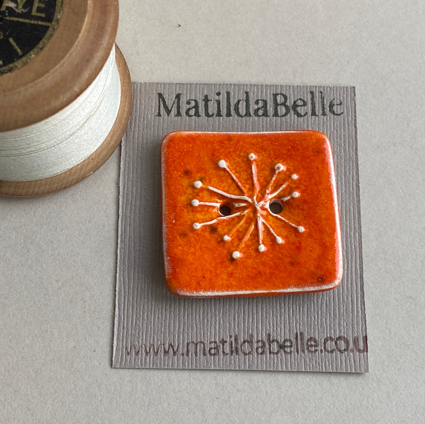 Button, Single Handmade Ceramic Square Seed Head Button 25mm