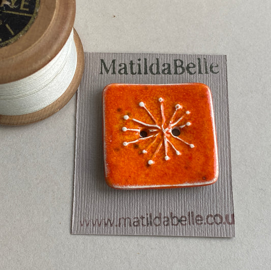 Button, Single Handmade Ceramic Square Seed Head Button 25mm