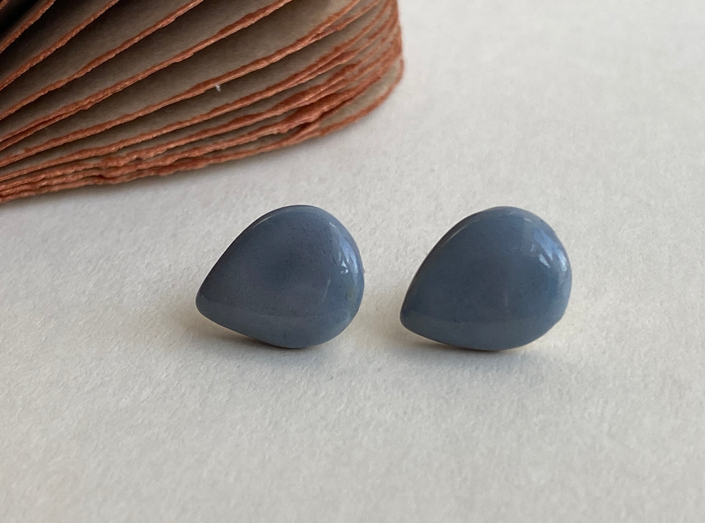 Tear drop Grey- Blue Stud ceramic Earrings on Sterling Silver