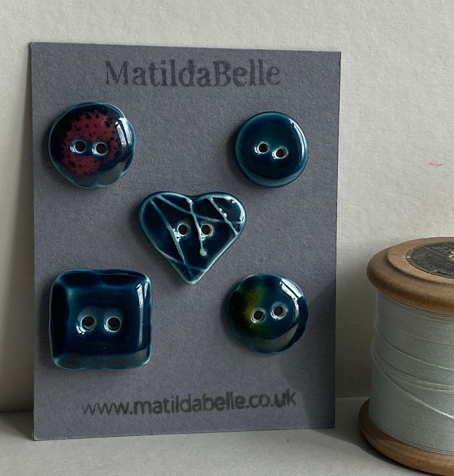 Buttons set of 5 mixed handmade Ceramic Buttons Blue mix