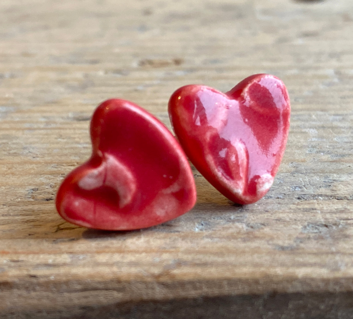 Handmade Heart stud Earrings, sterling silver, choice of colours