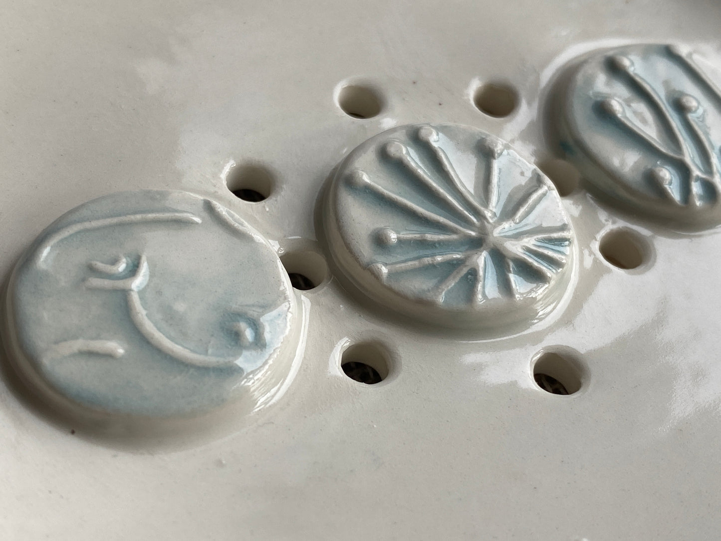 Handmade Ceramic Soap Dish with Botanical details