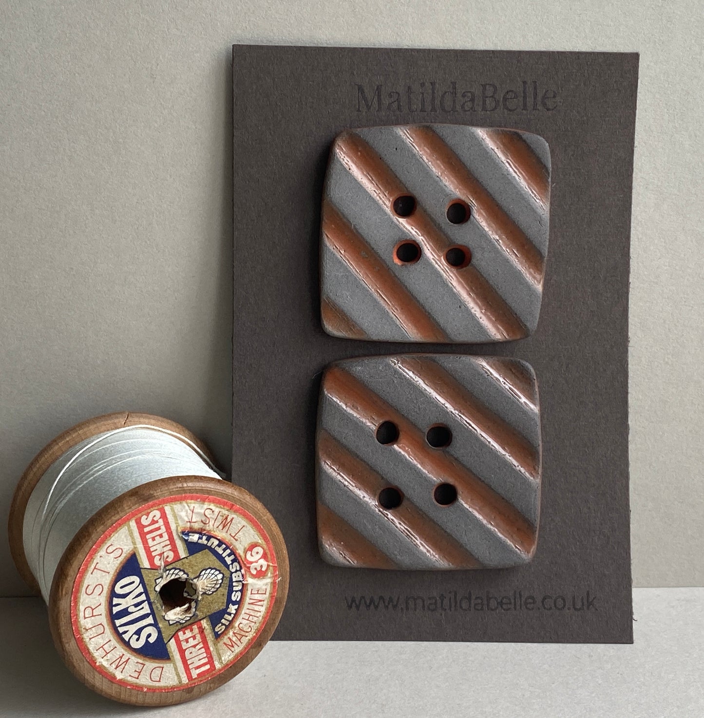 Ceramic 45mm Handmade Chunky Buttons Square set of two rippled orange