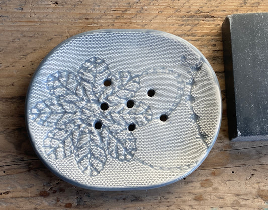 Handmade ceramic Oval Soap Dish with Drainage, Grey