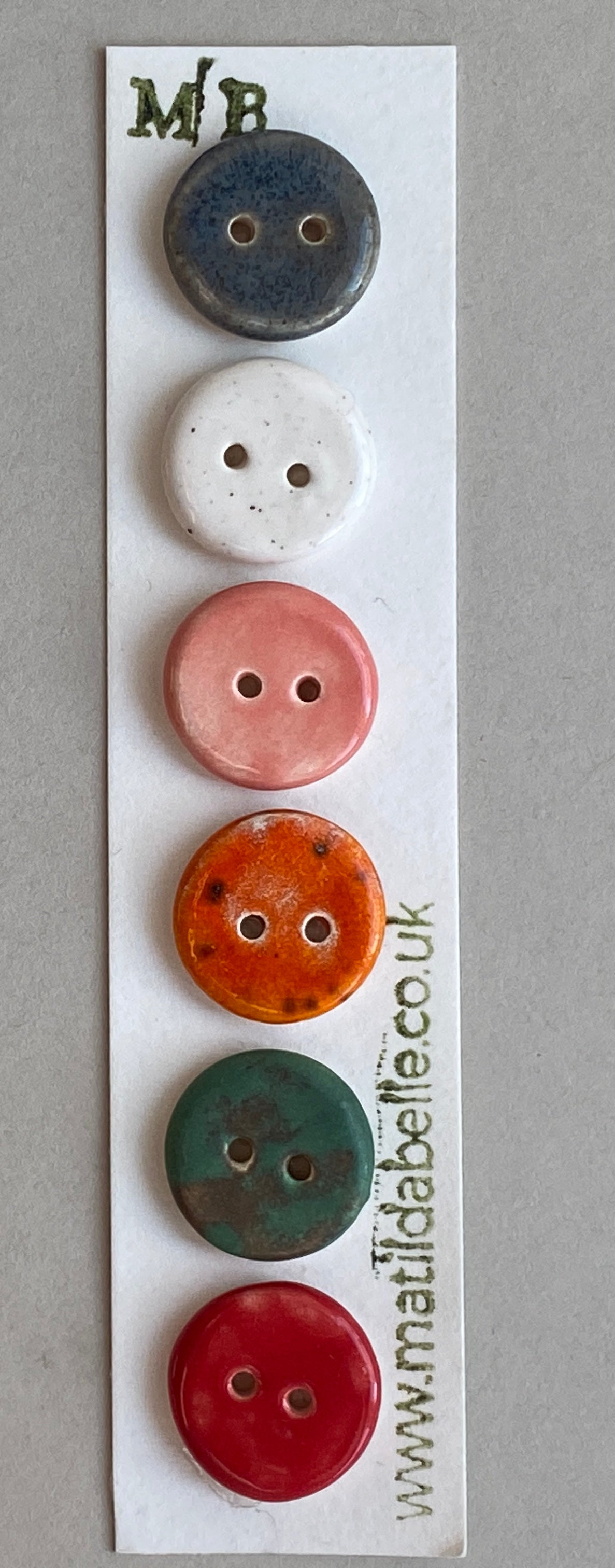 Buttons set of Six Mixed small 18mm round Handmade Ceramic Buttons