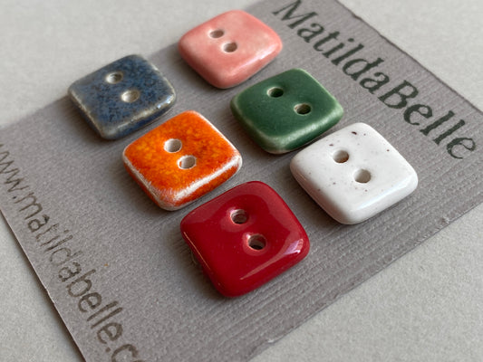 Buttons set of 6 tiny Square handmade ceramic Buttons 13mm