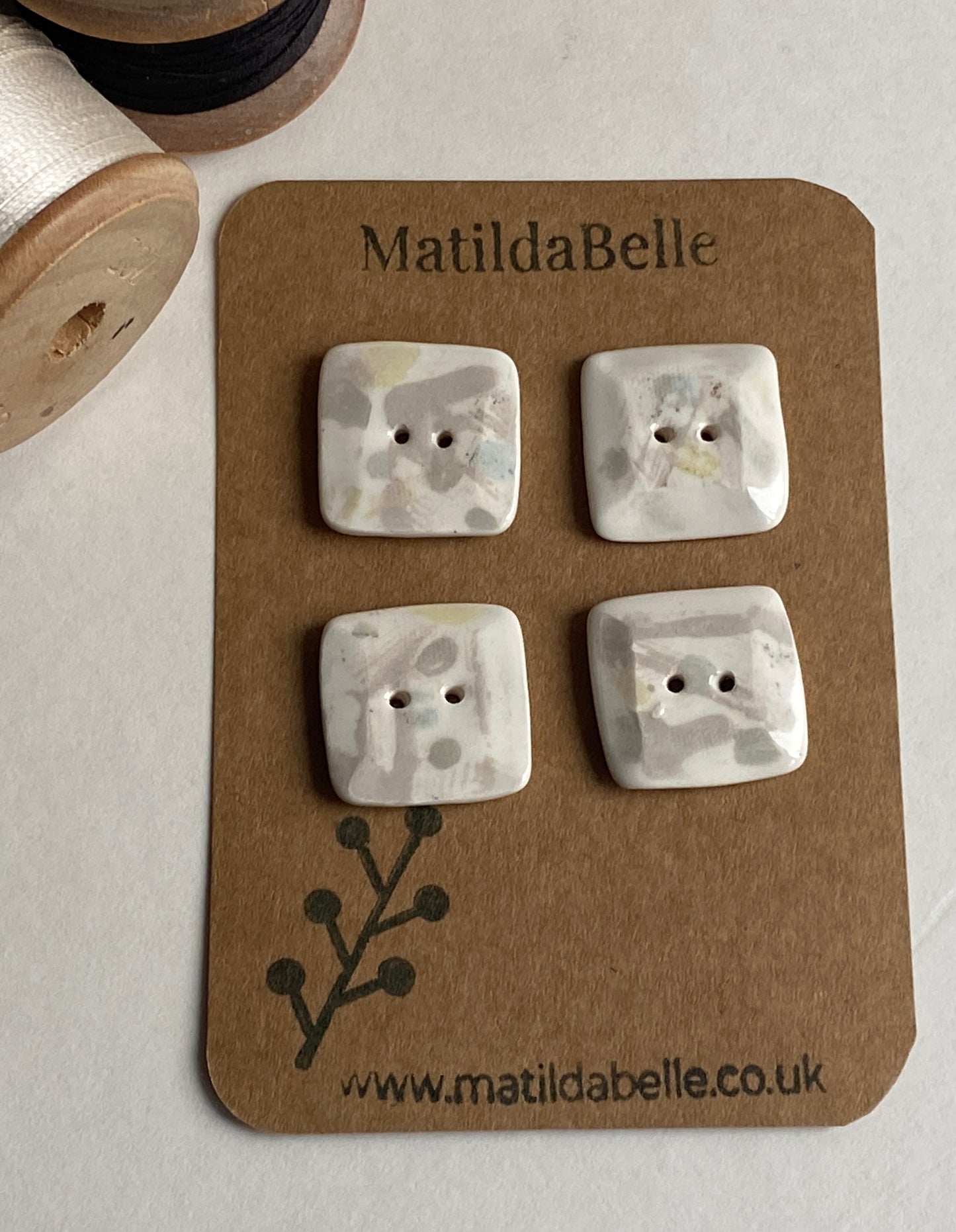 Buttons set of 4, 22mm Handmade Square Ceramic Buttons