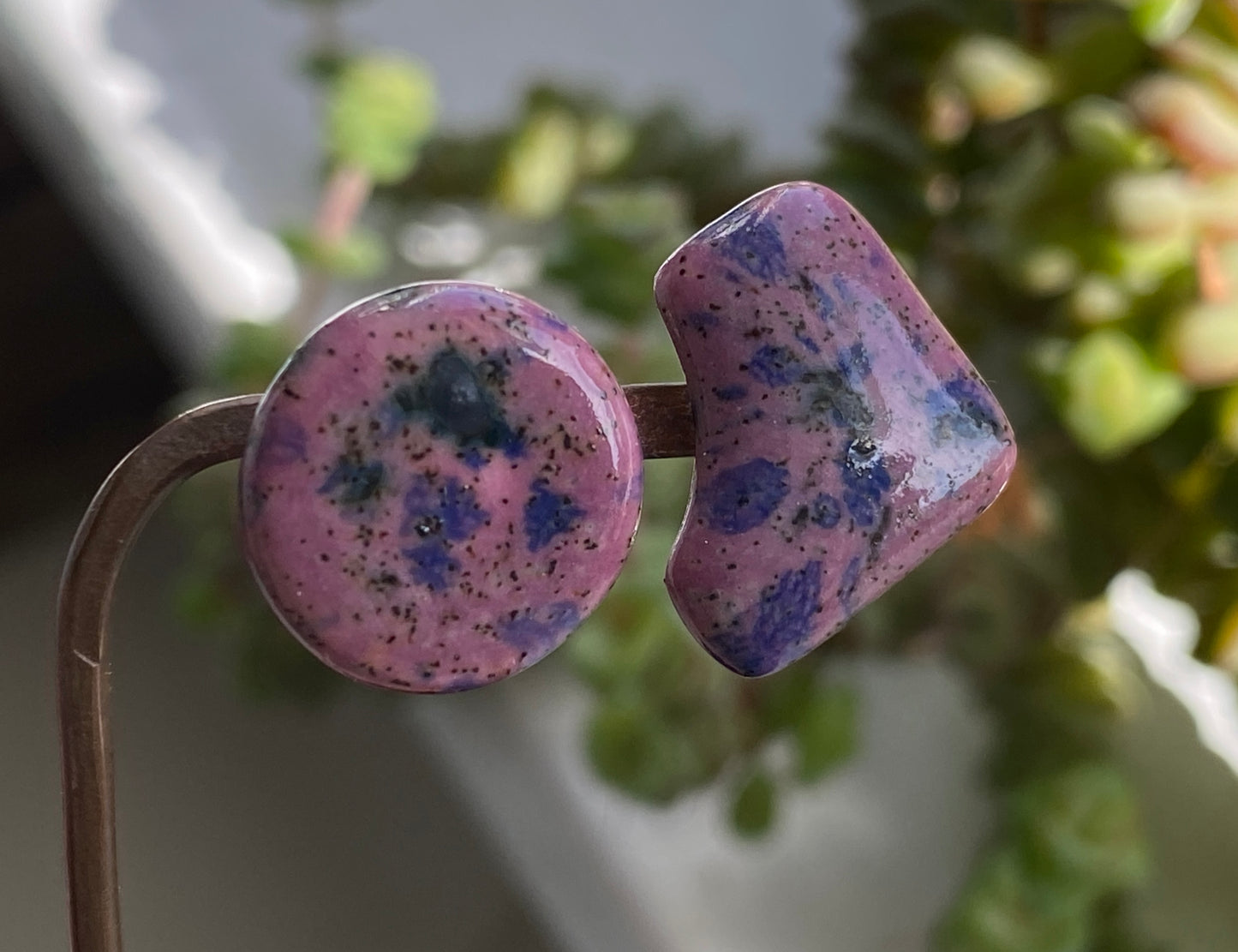 Handmade Mismatched Purple Ceramic Hypoallergenic Stud earrings P&P included