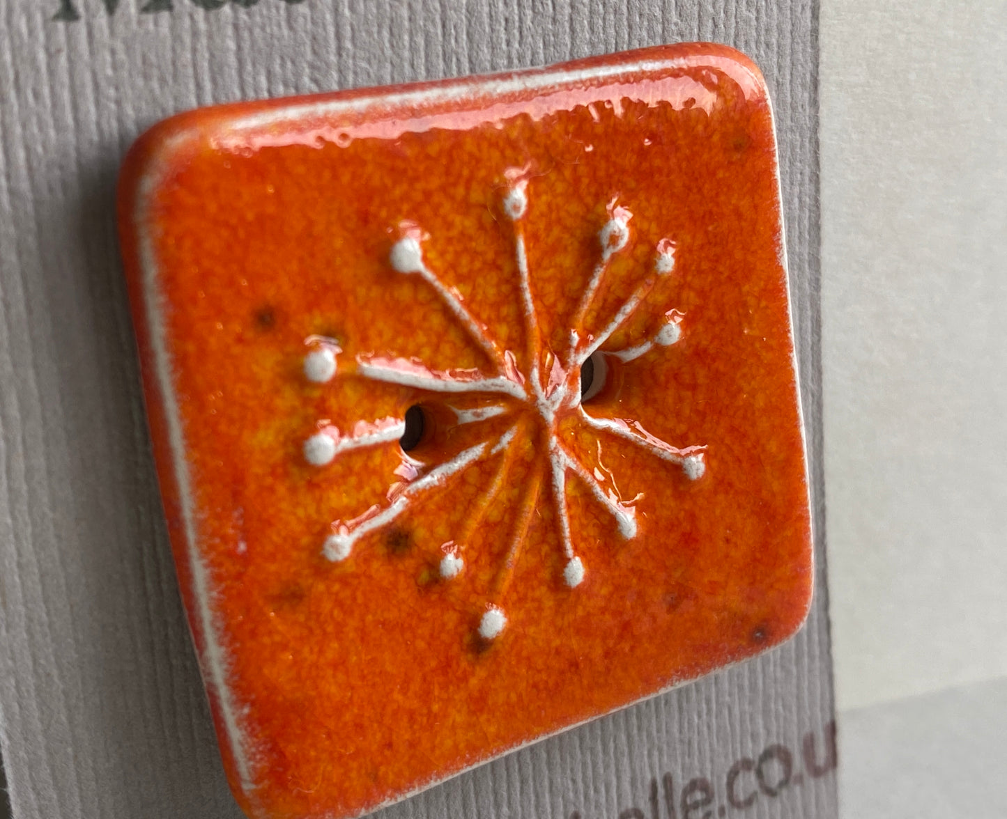 Button, Single Handmade Ceramic Square Seed Head Button 25mm