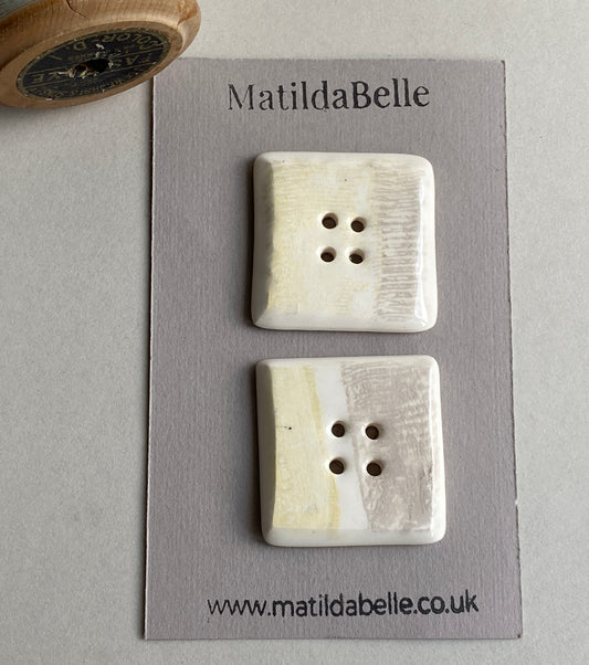 Button set of two extra large 36mm square Handmade Ceramic Buttons