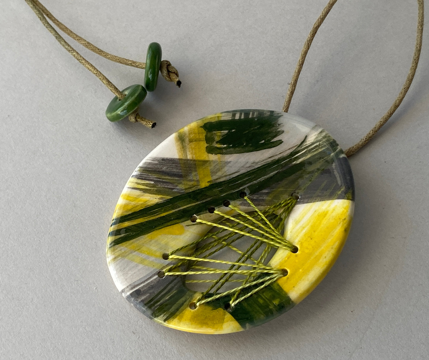 Handmade Ceramic Statement Pendant Necklace large Oval Spring Colours