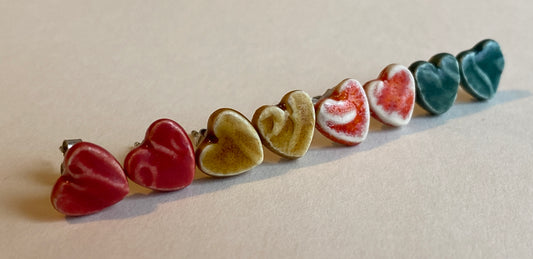 Tiny heart stud earrings, sterling silver, choice of colours