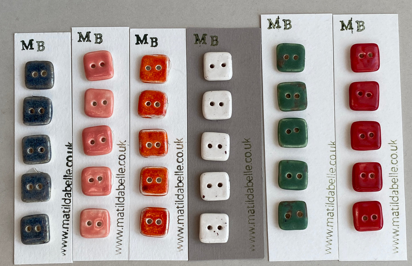 Buttons set Five Tiny Square handmade ceramic Buttons 13mm