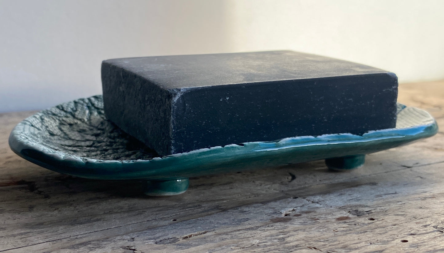 Handmade Green Ceramic Soap Dish with Drainage ,large oval