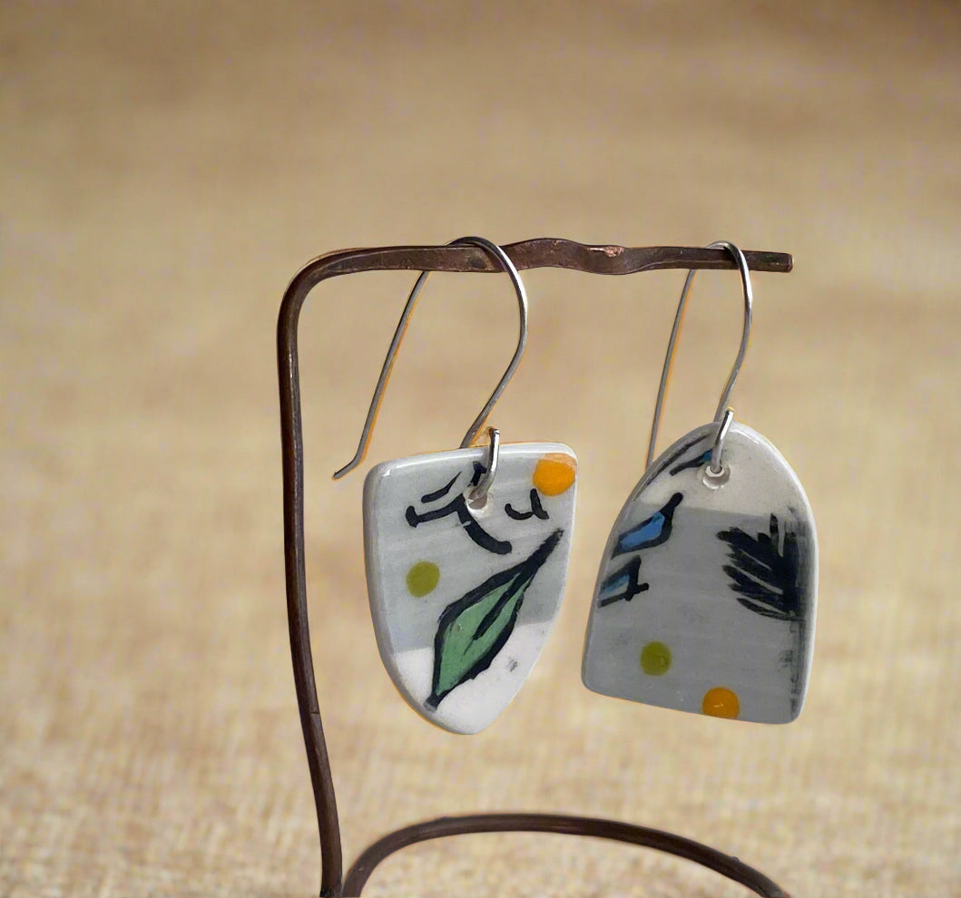 Botanical Ceramic Earrings Handmade Sterling Silver drops
