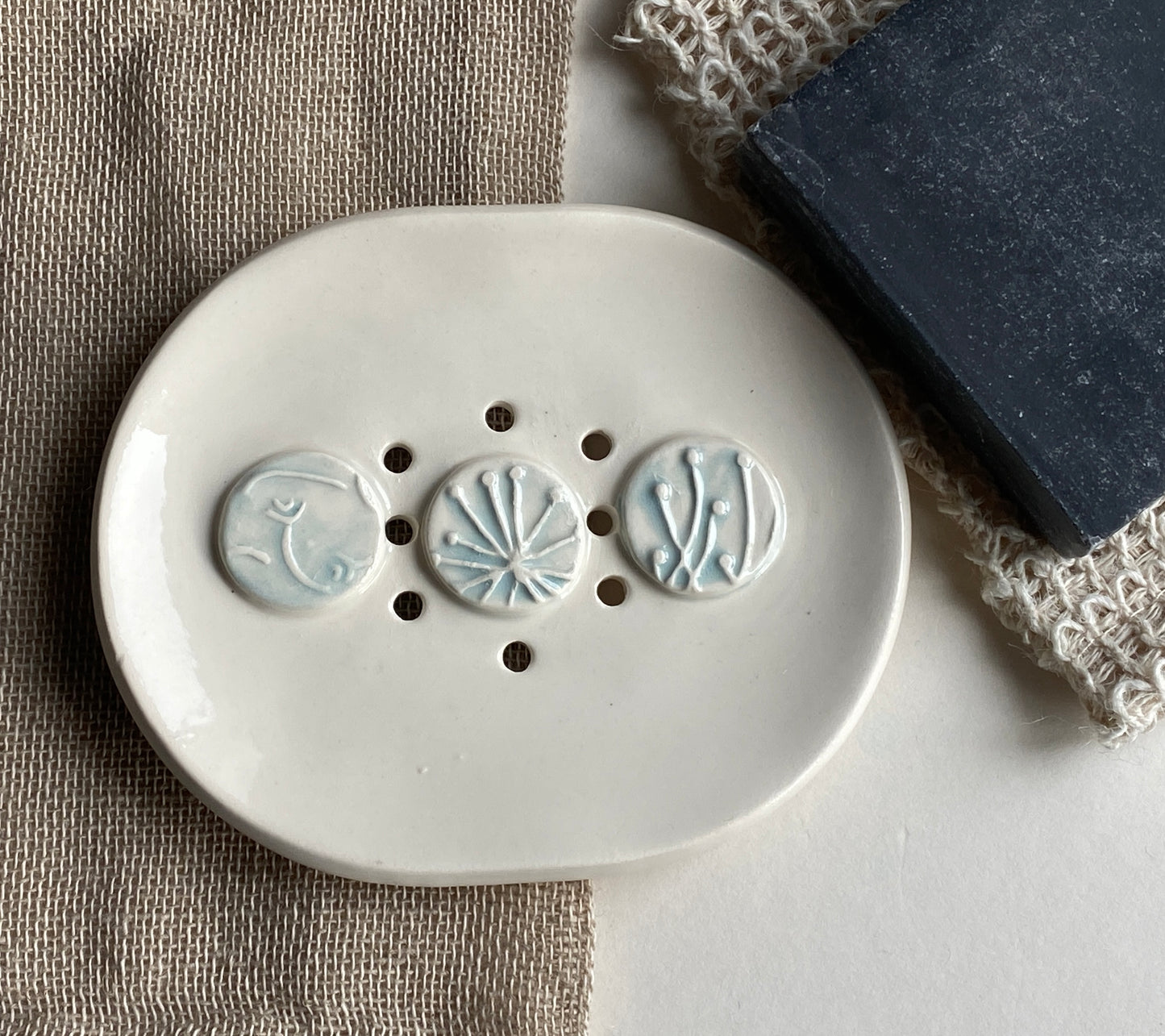 Handmade Ceramic Soap Dish with Botanical details