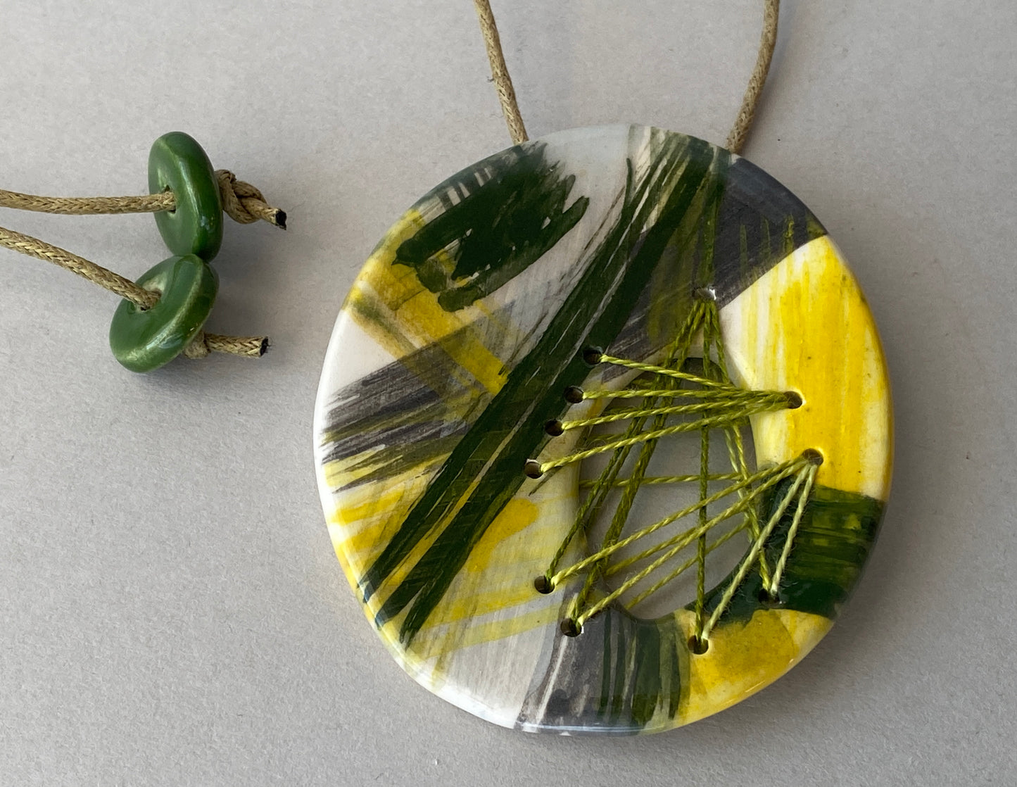 Handmade Ceramic Statement Pendant Necklace large Oval Spring Colours