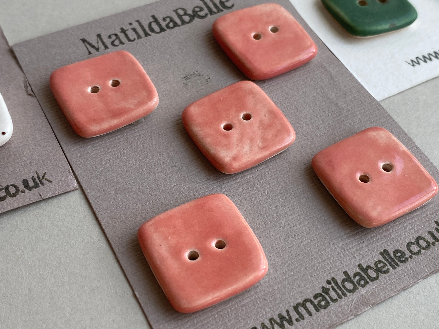 Buttons set of Five Large 20mm Square Handmade Ceramic Buttons choice of colours