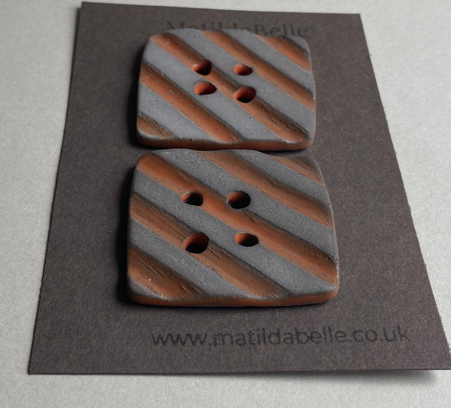 Ceramic 45mm Handmade Chunky Buttons Square set of two rippled orange