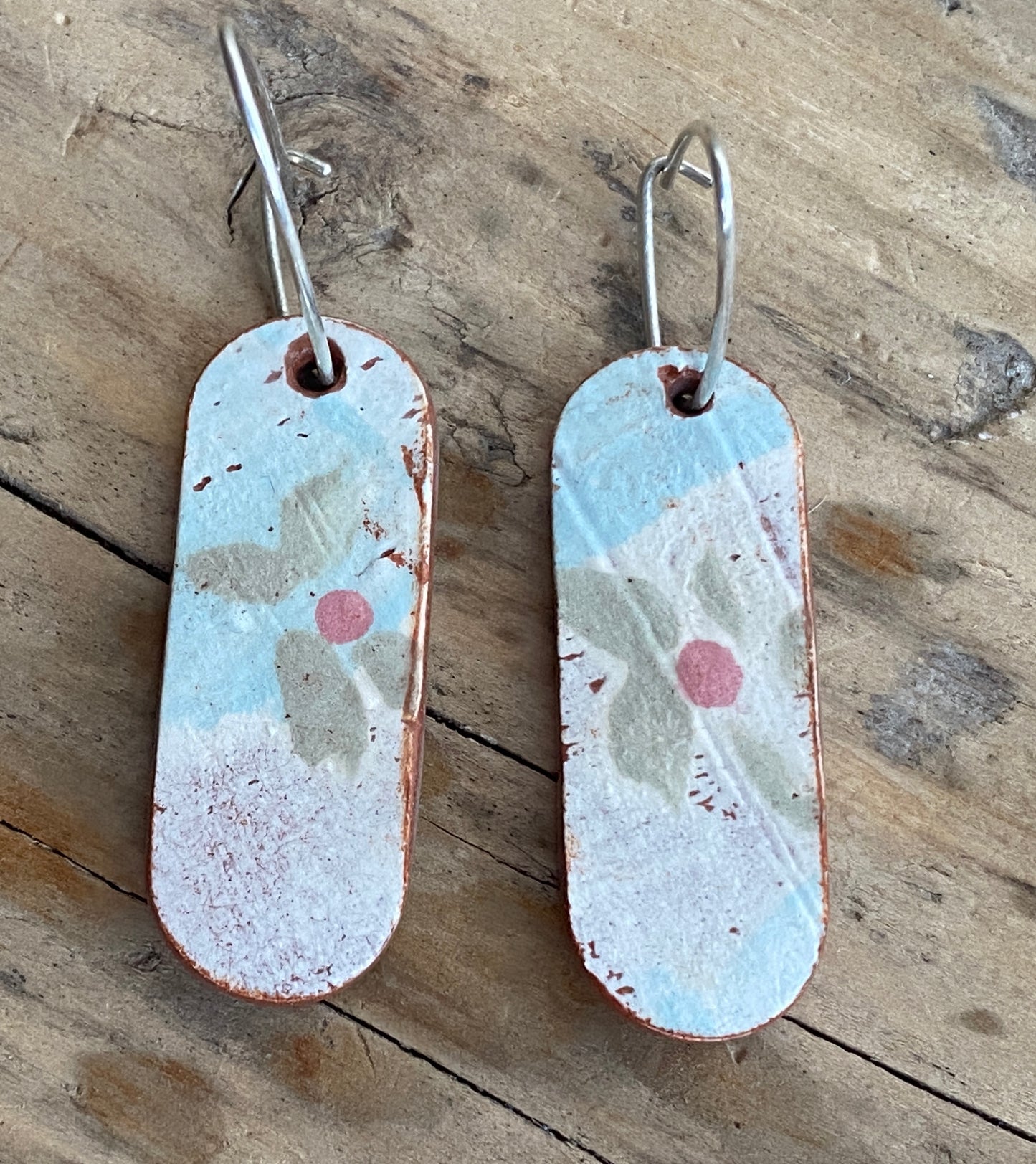 Vintage Botanical Clay Earrings sterling silver contemporary drops