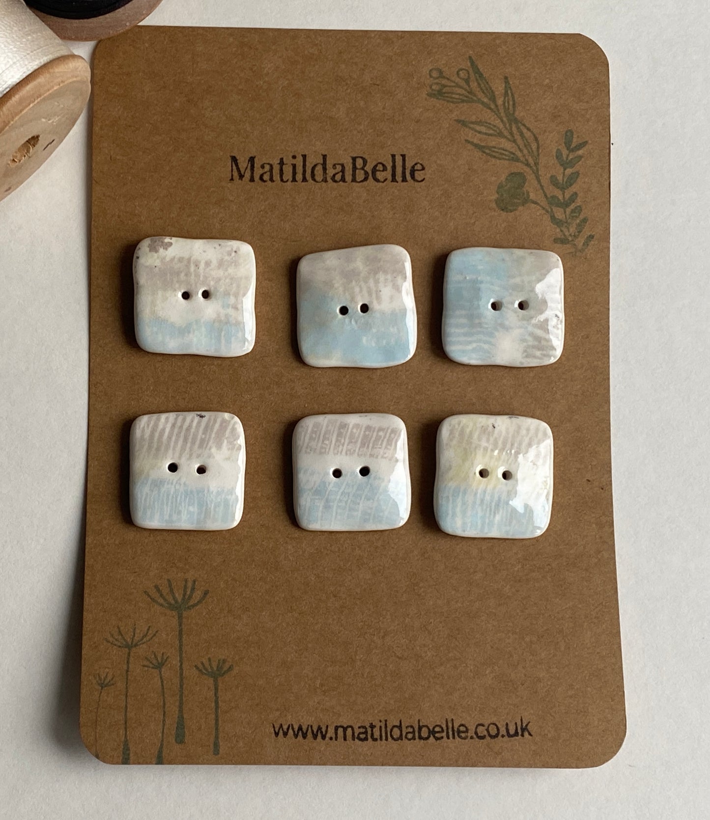 Buttons set of 6,  24mm Handmade Square Ceramic Buttons