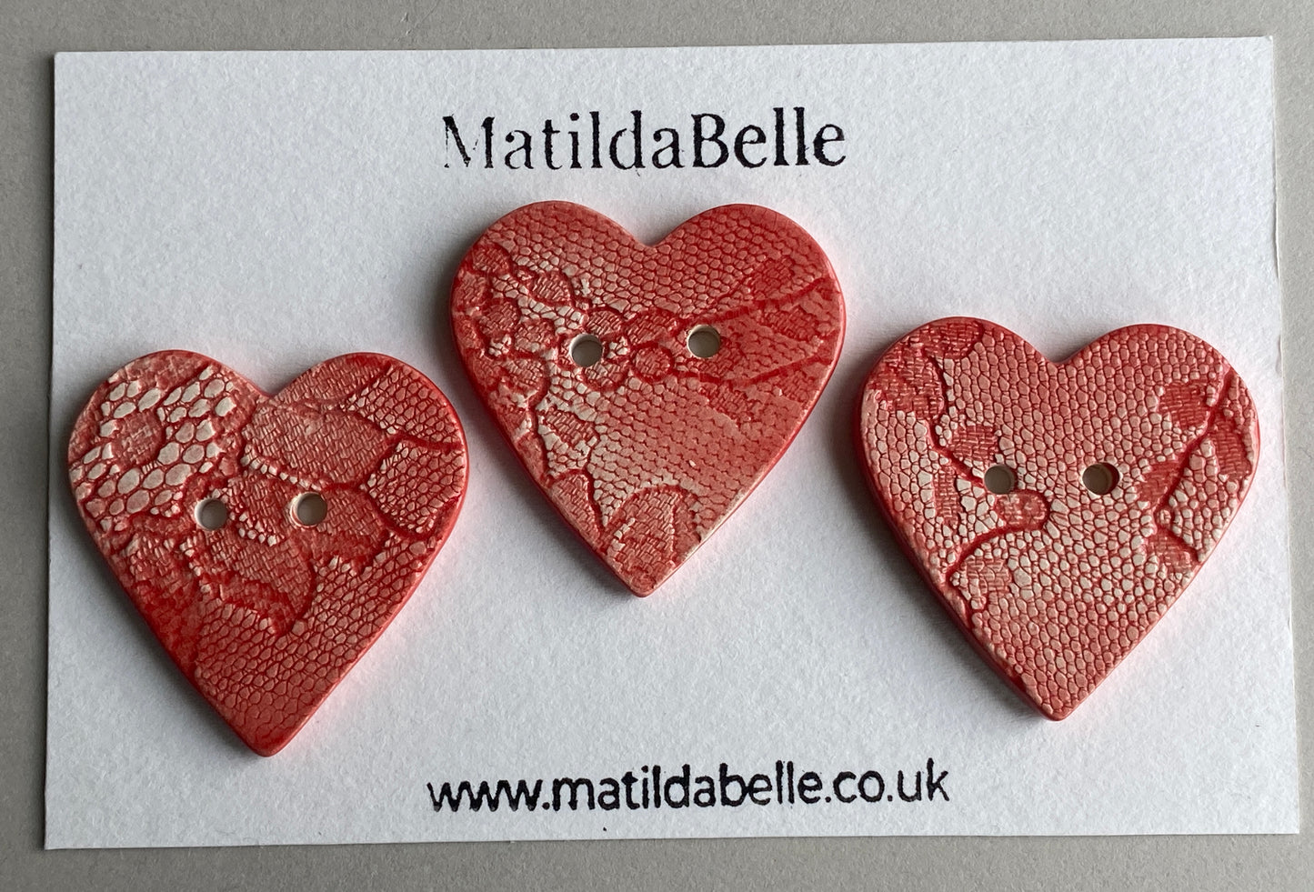 Handmade 38mm Ceramic heart Buttons Large Vintage red Lace