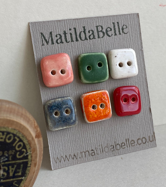Buttons set of 6 tiny Square handmade ceramic Buttons 13mm