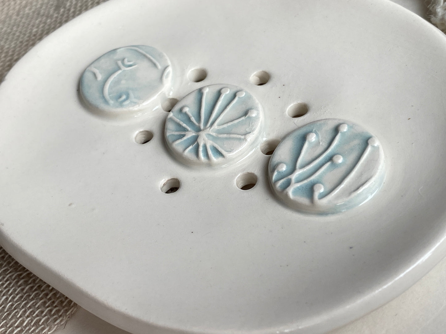 Handmade Ceramic Soap Dish with Botanical details
