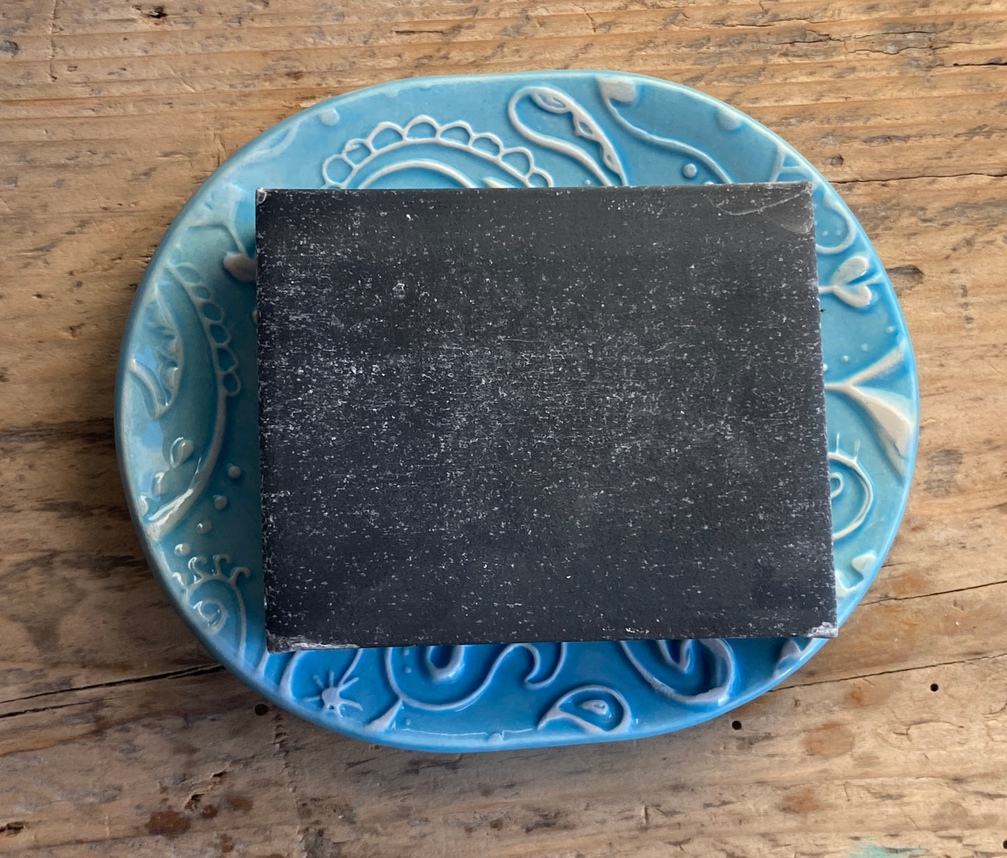 Soap Dish Handmade Ceramic -Paisley design Sky Blue