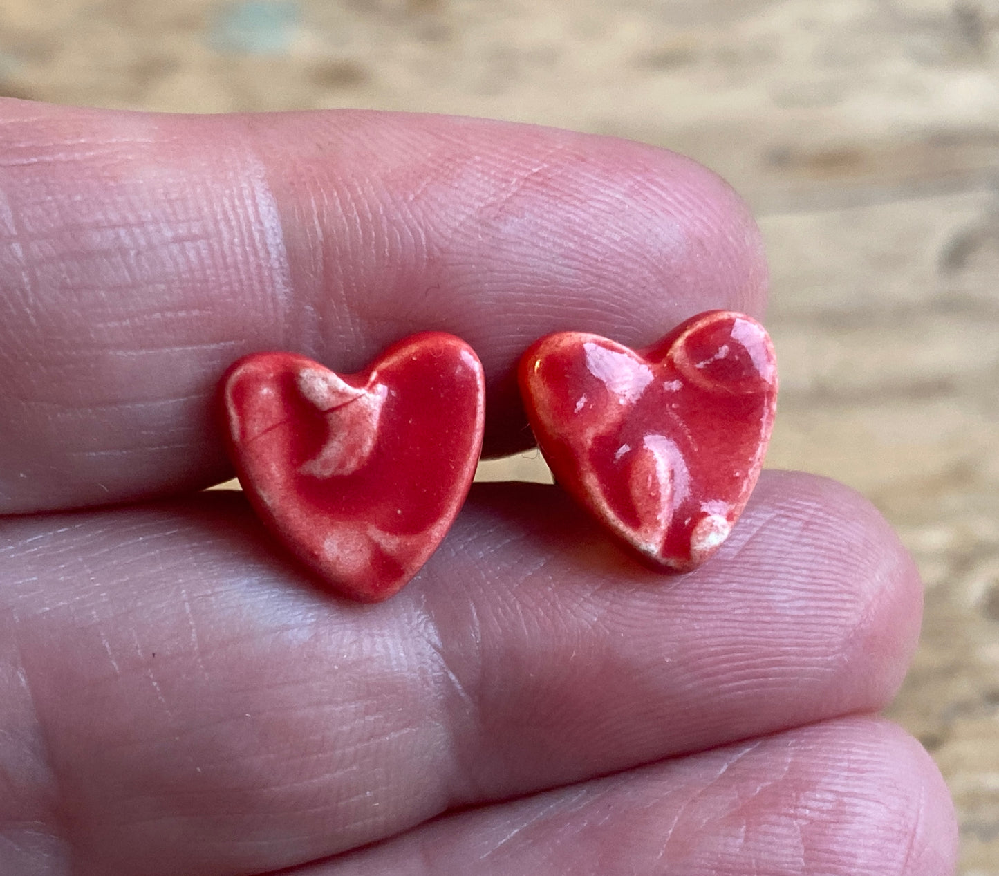 Handmade Heart stud Earrings, sterling silver, choice of colours