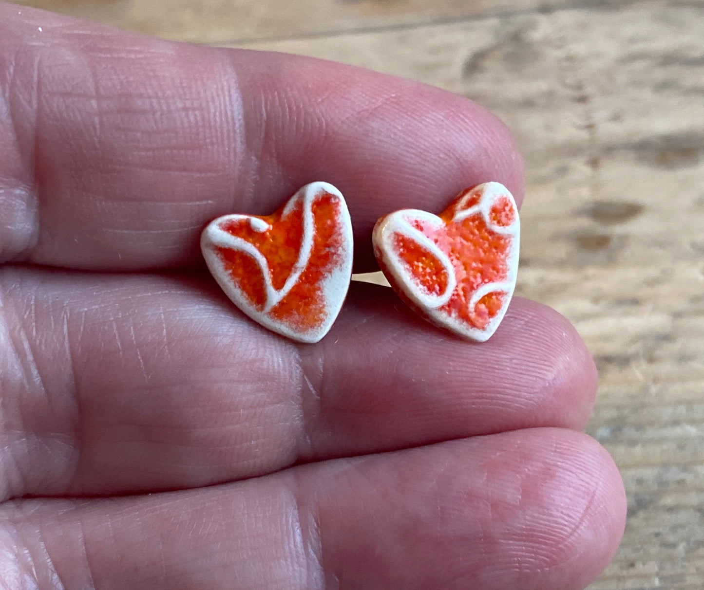 Handmade Heart stud Earrings, sterling silver, choice of colours