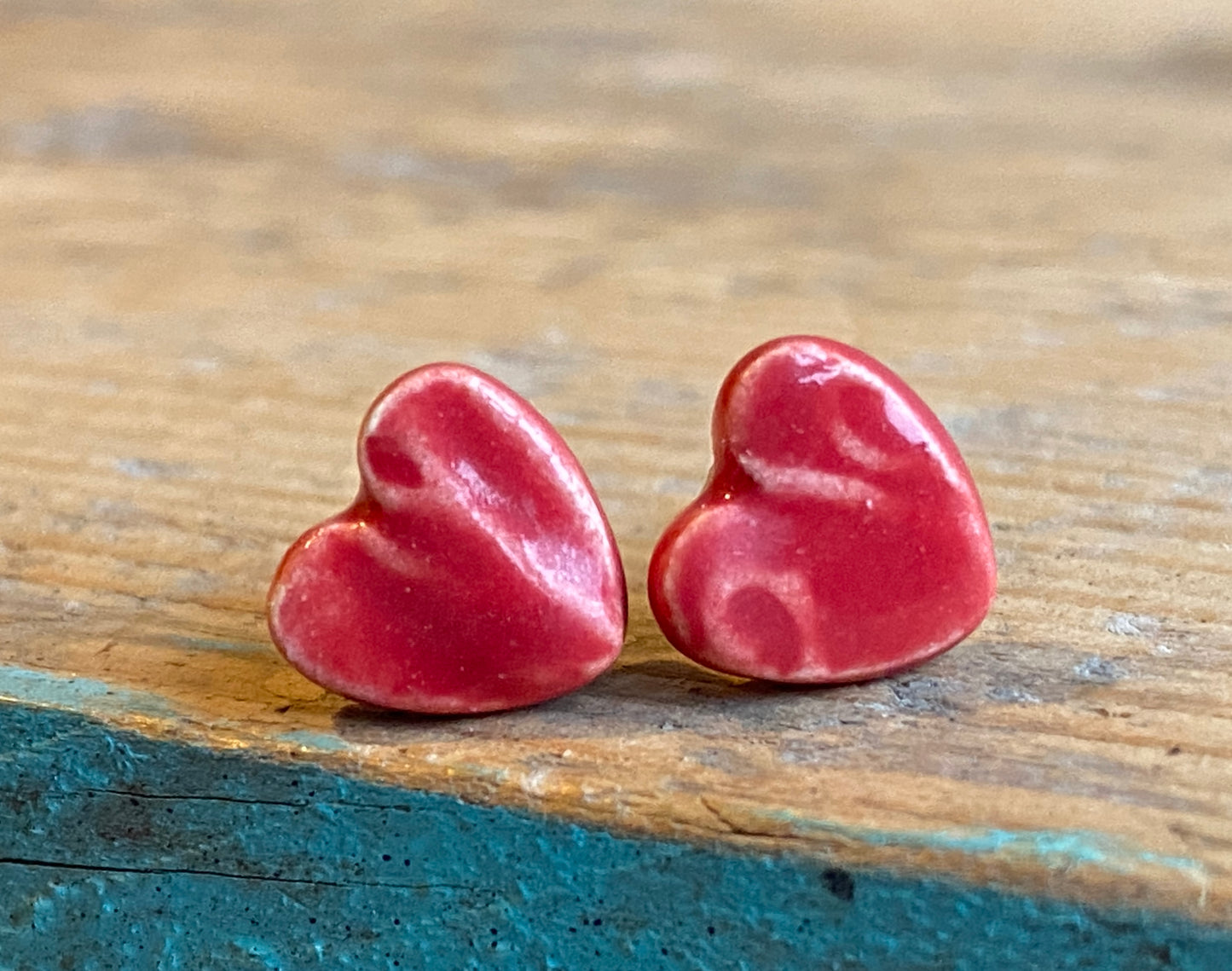 Tiny heart stud earrings, sterling silver, choice of colours