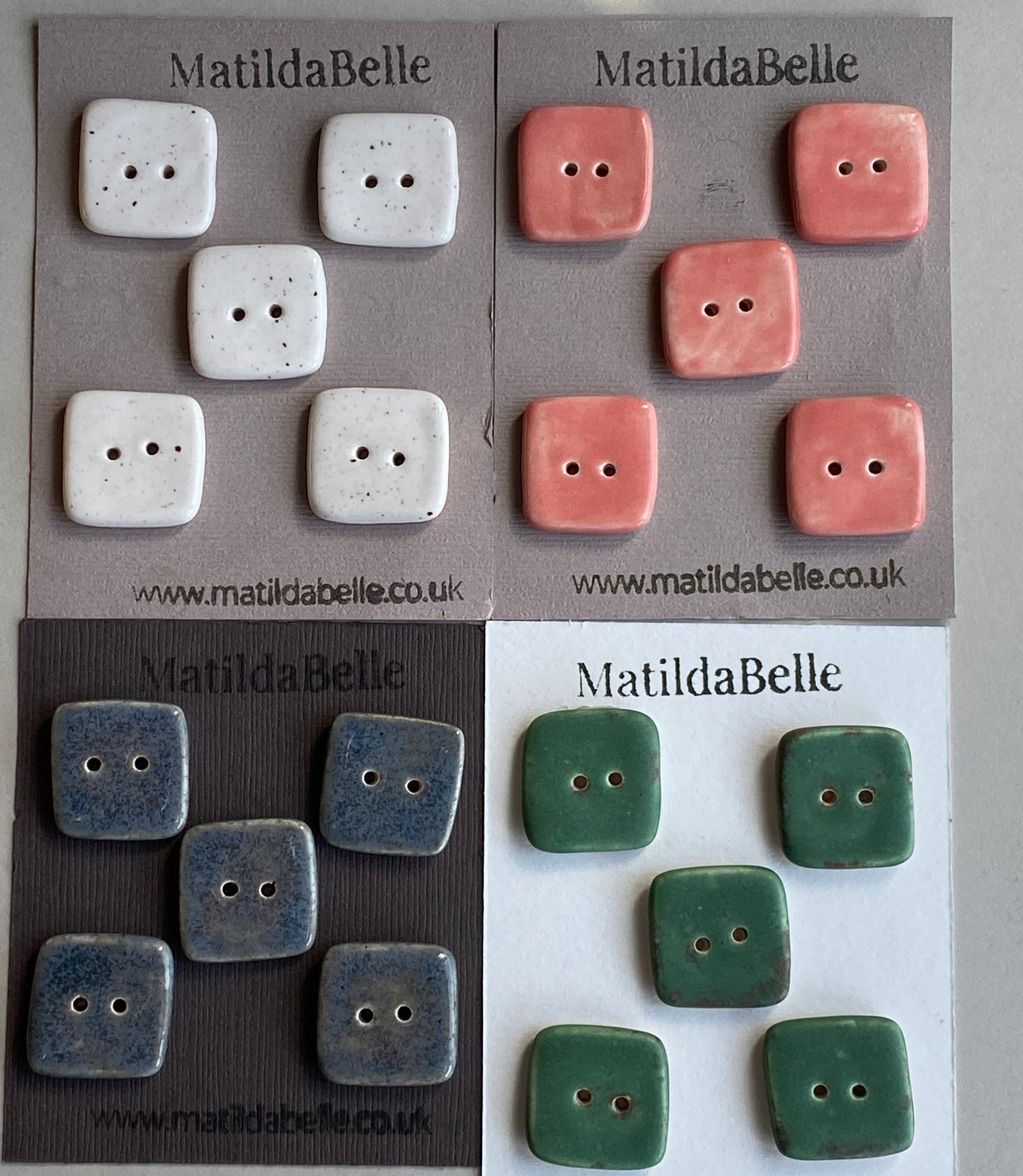 Buttons set of Five Large 20mm Square Handmade Ceramic Buttons choice of colours