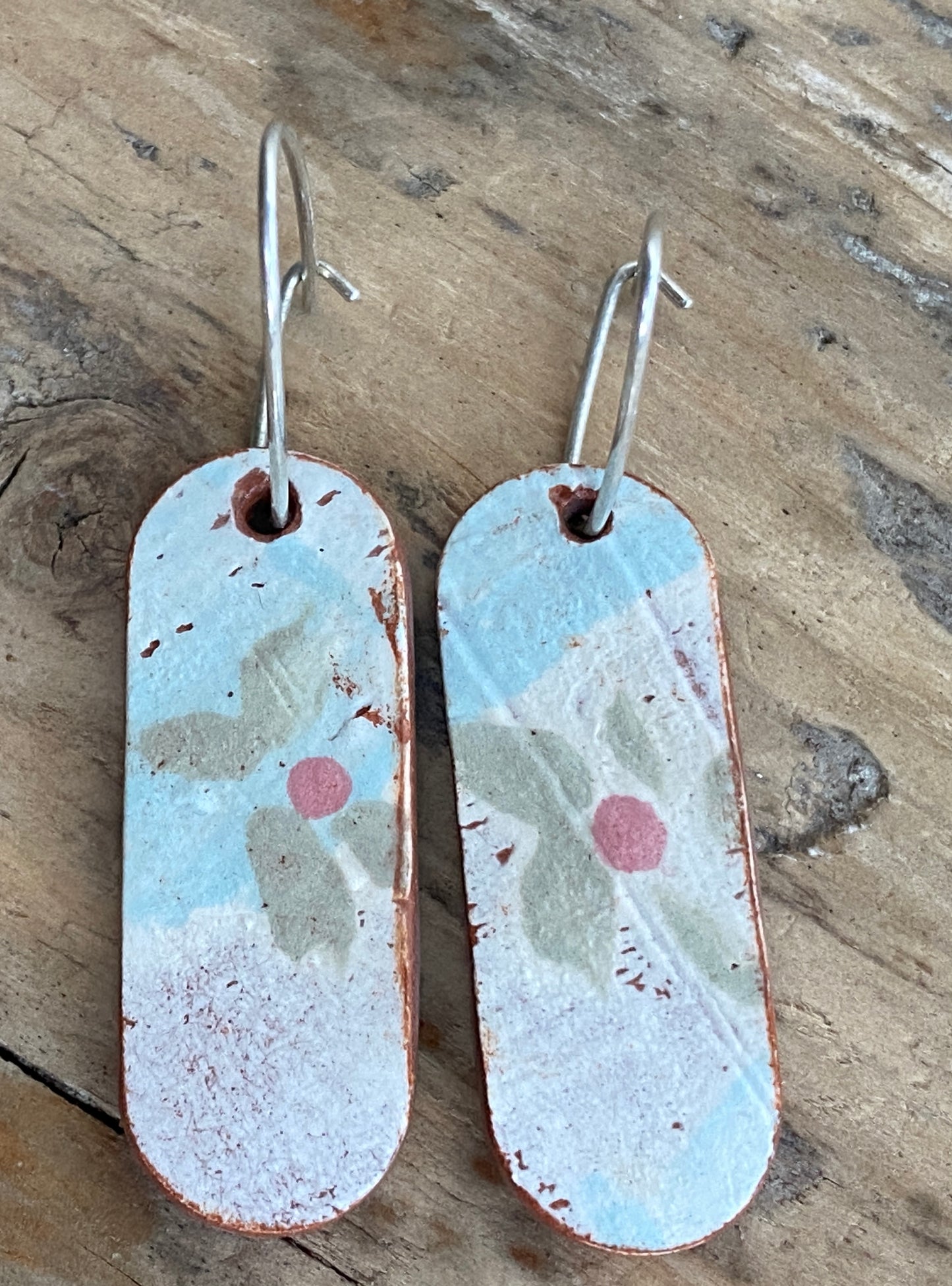 Vintage Botanical Clay Earrings sterling silver contemporary drops