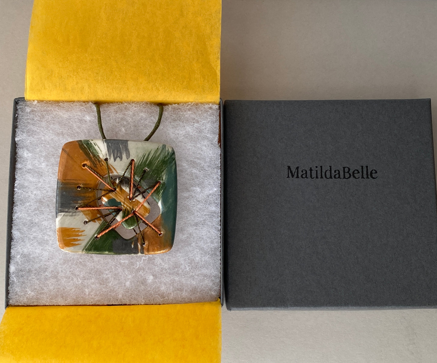 Handmade Statement Pendant Necklace with stitched Fragment