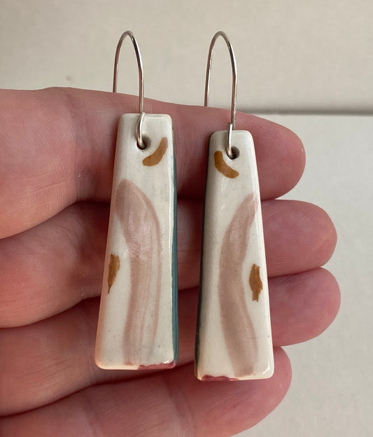 Ceramic painterly Dangle Earrings - Dusky Pink Glaze - Handmade Recycled Silver Wires