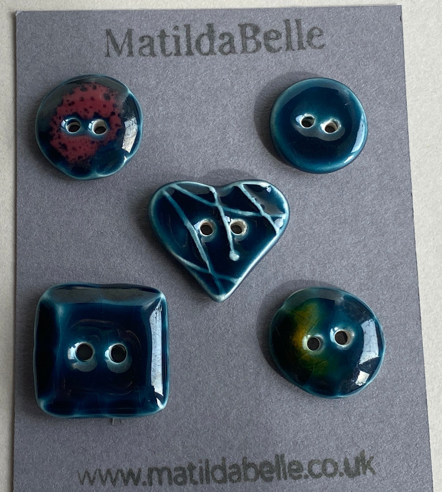 Buttons set of 5 mixed handmade Ceramic Buttons Blue mix