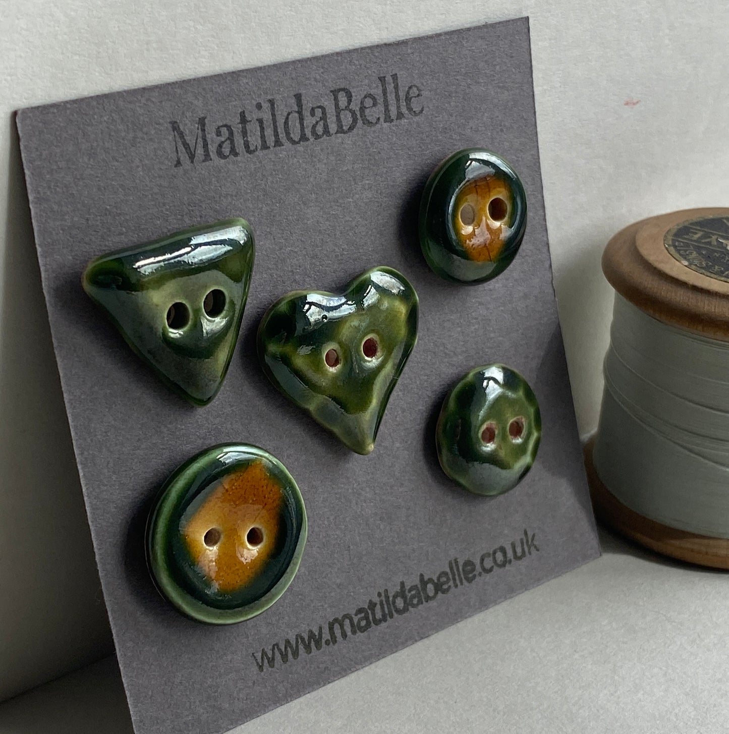 Buttons Set of 5 Mixed Handmade Ceramic Buttons Green Mix
