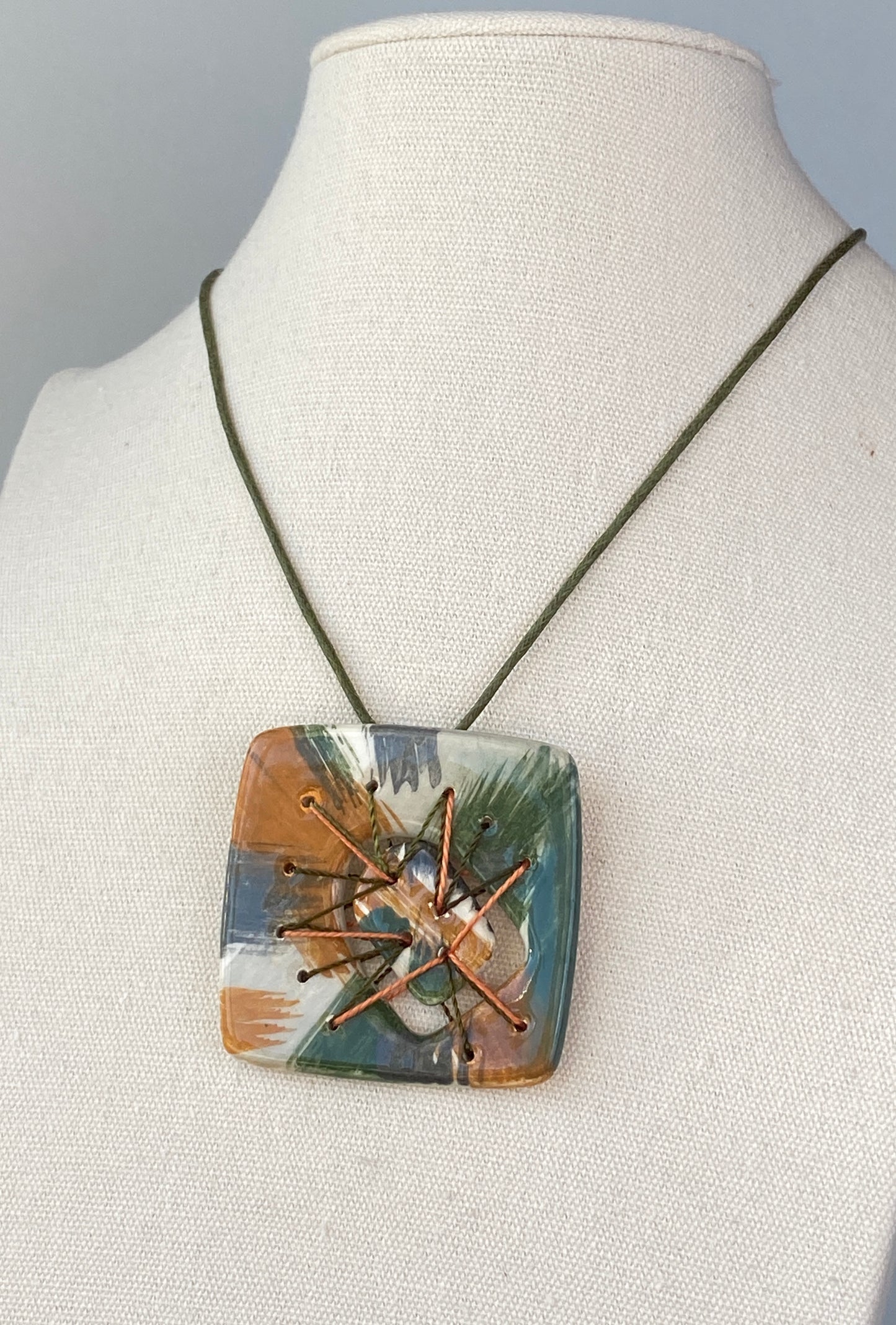 Handmade Statement Pendant Necklace with stitched Fragment